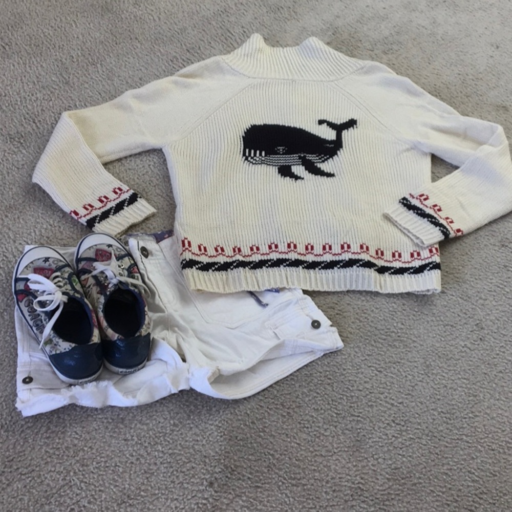 VANILLA-COWL NECK  CARDIGANwWHALE ON THE BACK/ NEW